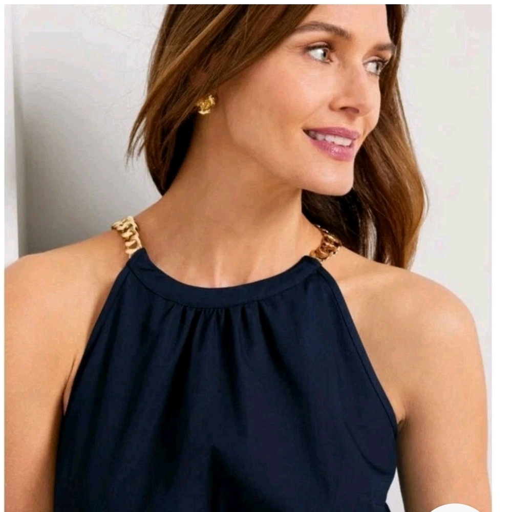 Talbots Navy Blue Midi‎ Dress with Chain Straps